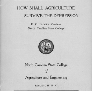 How shall agriculture survive the depression (State College Record Vol. 31 No. 5 Supplement)