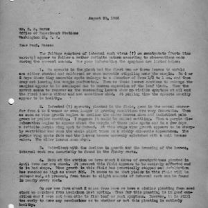 Letter from C. J. Nusbaum to H. P. Barss describing symptoms of internal cork virus