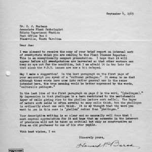 Letter from Barss to C. J. Nusbaum praising his report for Plant Disease Reporter