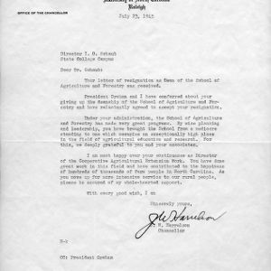 Letter from J. W. Harrelson to I. O. Schaub regarding his resignation, July 23, 1945