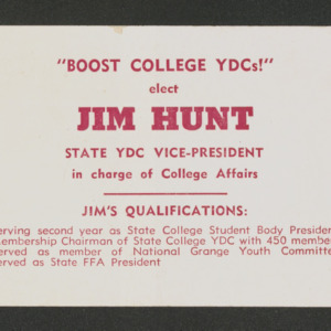 Jim Hunt Young Democratic Clubs Campaign Card