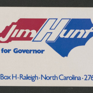 Jim Hunt for Governor Campaign Card