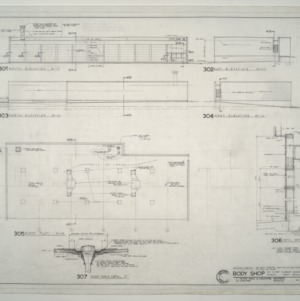 Sir Walter Chevrolet Company -- Body Shop Roof Plan and Elevations