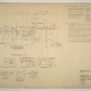 Mr. and Mrs. Leonard Edwards Residence -- Basement Mechanical Plan, Heating and Air Equipment Schedule and Notes
