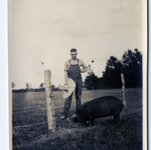 Mecklenburg County Pig Club boy with his pig, circa 1913-1917