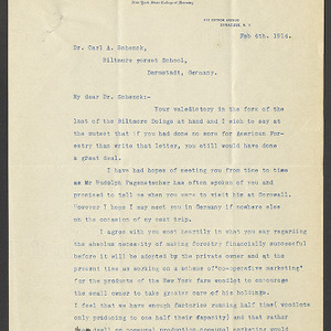 Carl Alwin Schenck  Professional Correspondence -- Biltmore Estate and Forest -- February 1, 1914 - February 7, 1914