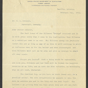 Carl Alwin Schenck Professional Correspondence -- Biltmore Estate and Forest -- February 8, 1914 - February 12, 1914
