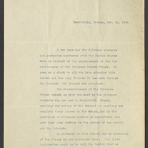 Carl Alwin Schenck Professional Correspondence -- Biltmore Estate and Forest -- February 13, 1914 - February 28, 1914