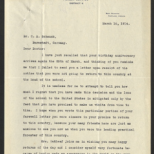 Carl Alwin Schenck Professional Correspondence -- Biltmore Estate and Forest -- March 16, 1914 - March 31, 1914