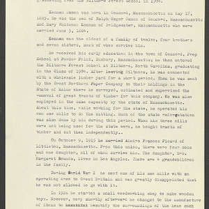 Carl Alwin Schenck Papers. Biltmore Forest School Papers -- Biographical Information -- Damon, Kennan