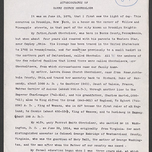 Carl Alwin Schenck Papers. Biltmore Forest School Papers -- Biographical Information -- Harry Oberholser