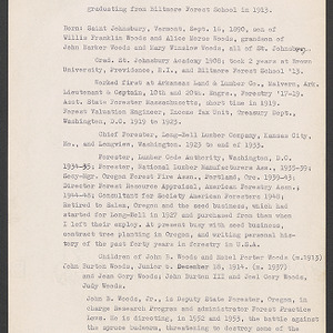 Carl Alwin Schenck Papers. Biltmore Forest School Papers -- Biographical Information -- John Woods