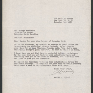 George Matsumoto Papers. Kelly, Walter J., 1952