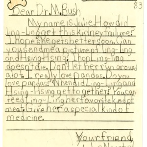 Letters to Dr. M. Bush about Ling Ling the panda from Second Grade students