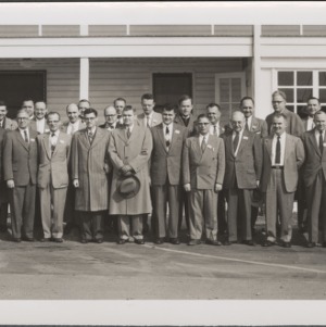 Redstone Arsenal Ordnance Missile Laboratories group photo, including Ralph Clay Swann