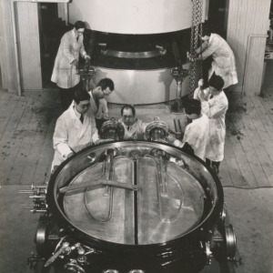 Dr. Yoshio Nishina and others with 210-ton cyclotron