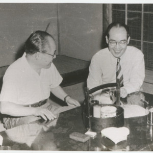 Dr. Yoshio Nishina with Dr. Yukawa, August, 1950