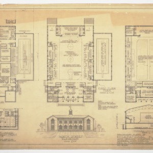Front Elevation, Plans and Section