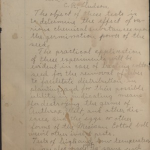 Cotton Seed Germination - Thesis :: Cassius Rex Hudson Papers