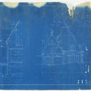 Truman and Annie Williams Residence -- Right Elevation, wall section, roof plan