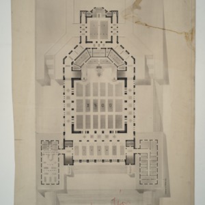 Kamphoefner Student Drawings -- Interior of a combined library and chapel