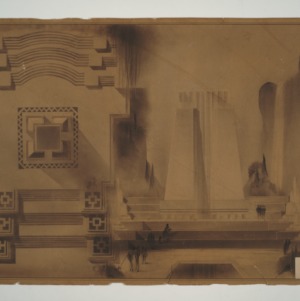 Kamphoefner Student Drawings -- Competition Entry - View of Aztec Buildings