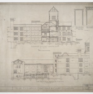 Right half rear and court elevations