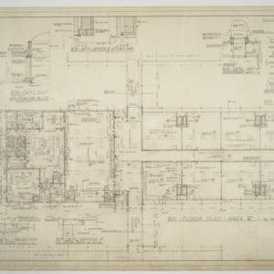 Area 'B' floor plan, roof details and trophy case section