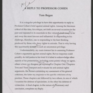 Animal Rights Debate Draft: Regan Reply Version 1