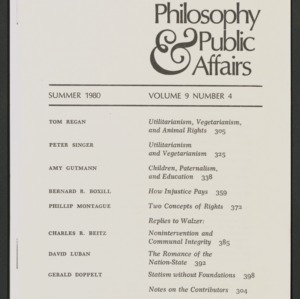 Utilitarianism, Vegetarianism, and Animal Rights: Offprint, 1980