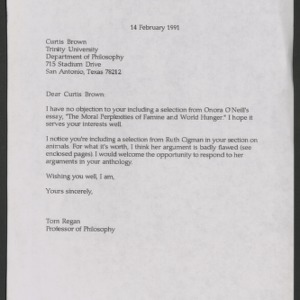 Tom Regan Correspondence: Bro - Bu, 1988-1992