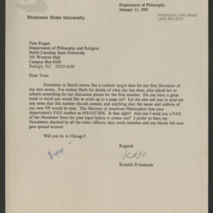Tom Regan Correspondence: D, 1988-1993
