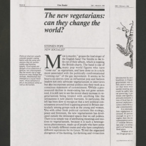 Vegetarianism, January-August 1986
