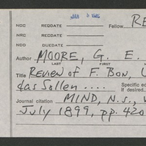 G.E. Moore Article: Review of Bon. Von Fred
