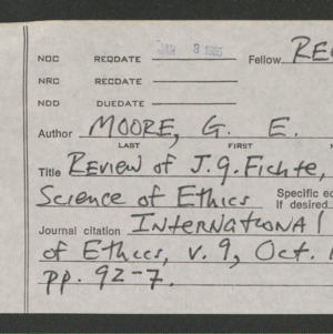 G.E. Moore Article: Review of J.G. Fichte
