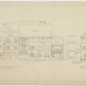 South elevation, east elevation, section