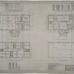Basement plan, first floor plan, second floor plan, roof plan
