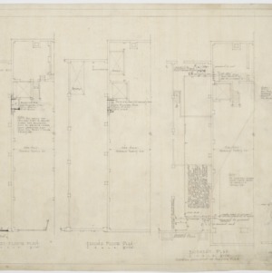 First floor plan, second floor plan, basement plan