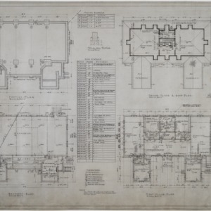 Footing plan, basement plan, first floor plan, second floor and roof plan