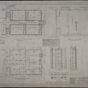 First floor plan, roof plan, basement plan