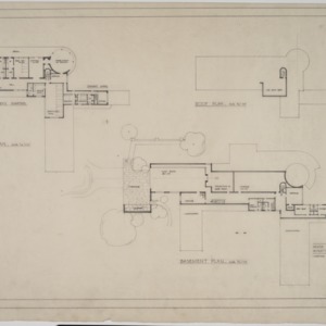 Basement plan, second floor plan, roof plan
