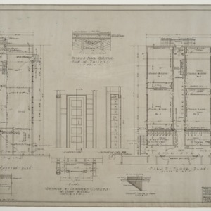 Foundation plan, basement plan, first floor plan, various details