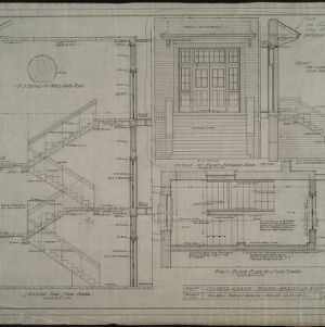 Section through stair tower, details of front entrance door