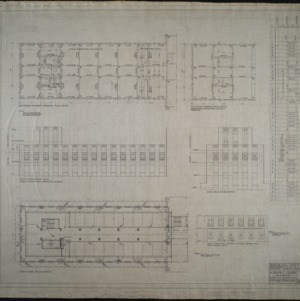 Fifth floor plan, south elevation, west elevation, roof framing plan