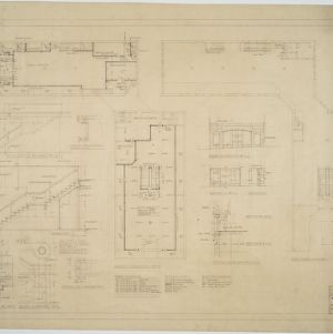 Ground floor plan, first floor plan, stair elevations