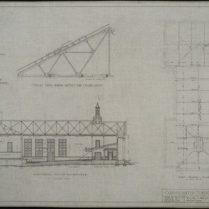 Longitudinal section, roof framing plan
