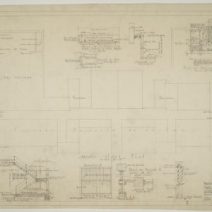 Second floor plan, boiler room, section of stairs