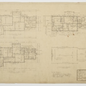 Basement plan, first floor plan, second floor plan, roof plan