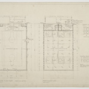 Ground floor plan, first floor plan, various details