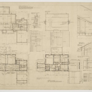 Floor plans, roof plan, wall section, various details